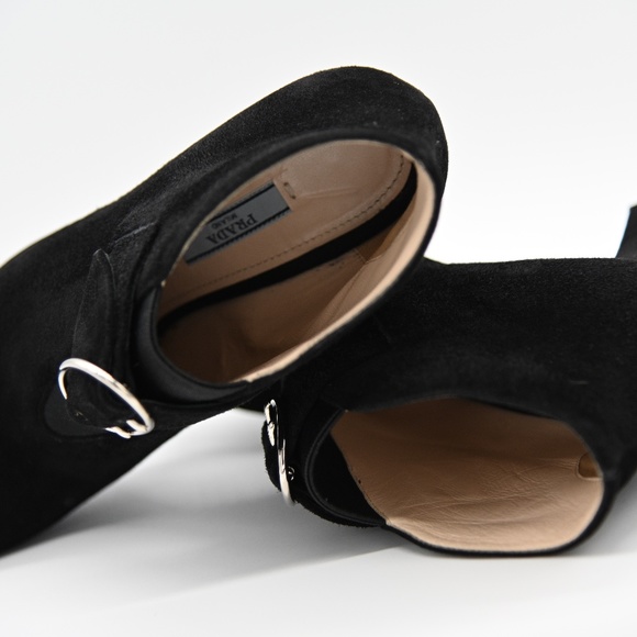 Prada Black Suede Ankle Boots w/ Buckle 37.5 - Picture 8 of 8